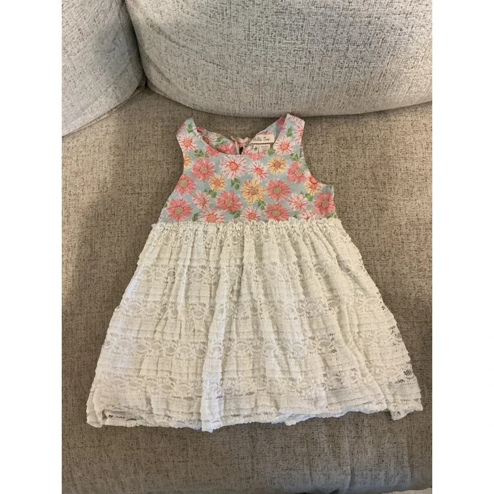 Matilda Jane Girls Floral Lace Tiered Ruffle Dress Blue Pink White Size 2 D17191